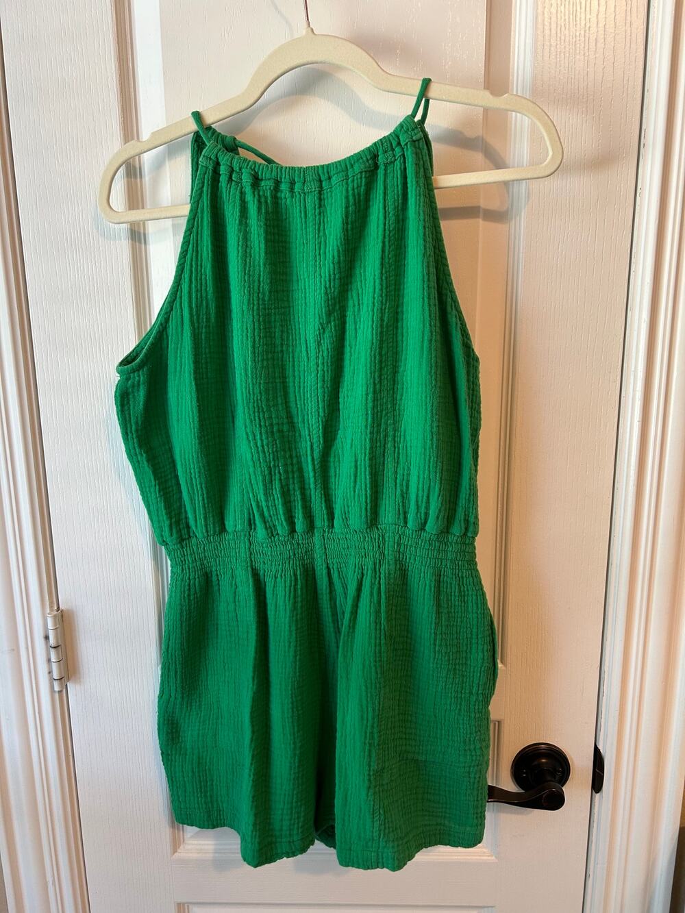 Green Cotton Romper with Pockets Soft M